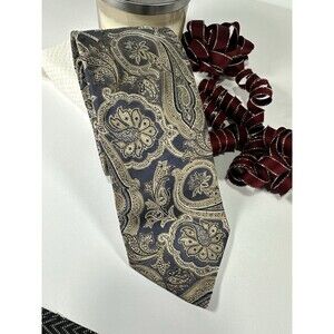Faconnable Silk Tie Men’s Blue Gold Paisley Handmade in Italy Luxury Designer